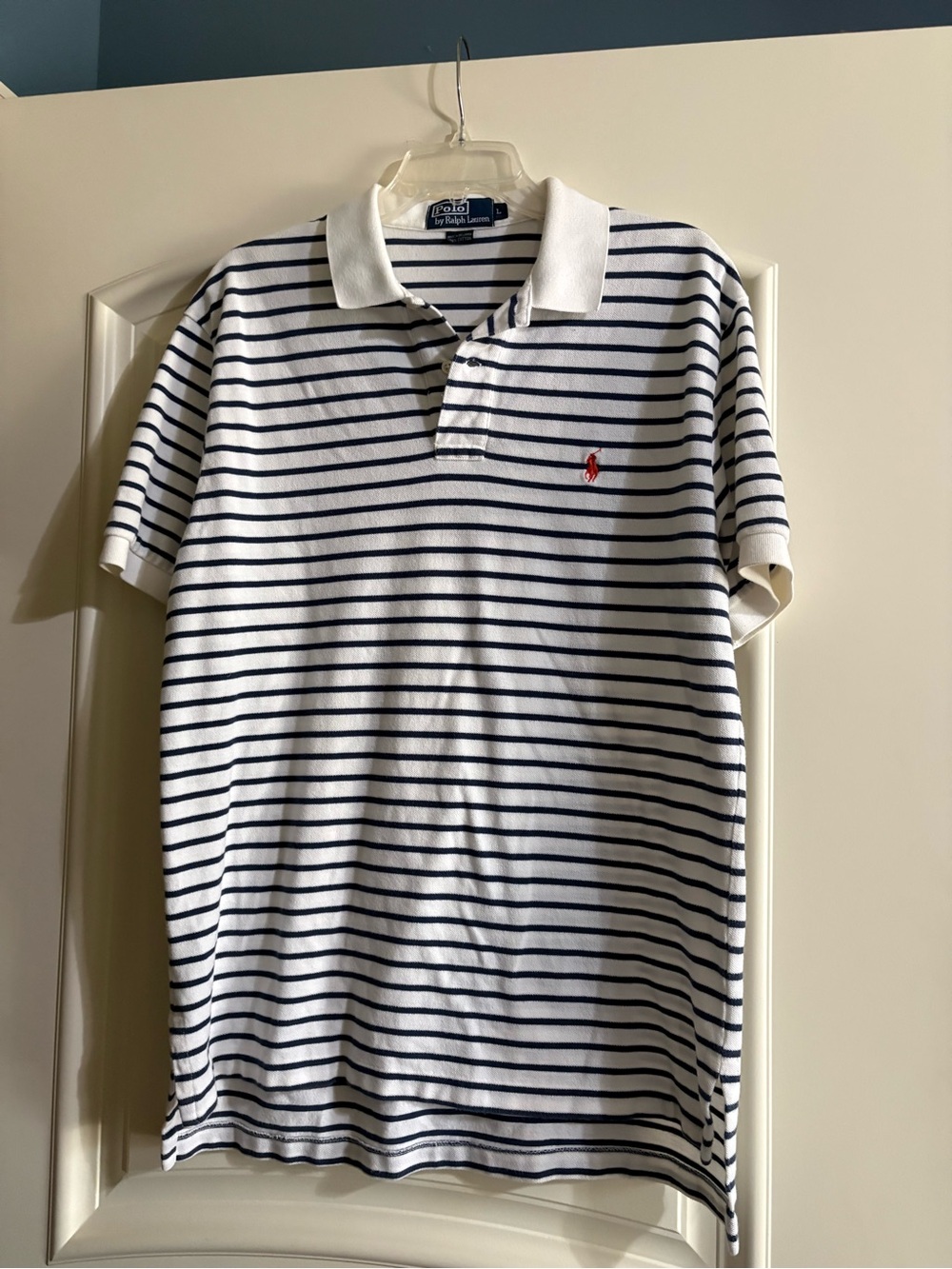 Polo by Ralph Lauren White Polo with Navy Stripes